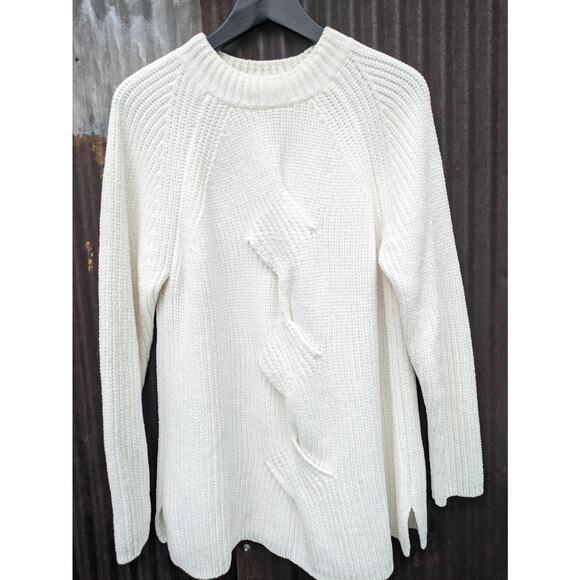 J Jill Chenille Sweater Medium Cream Long Old Money Nordic Comfy Cozy Soft Ivory - Picture 1 of 11
